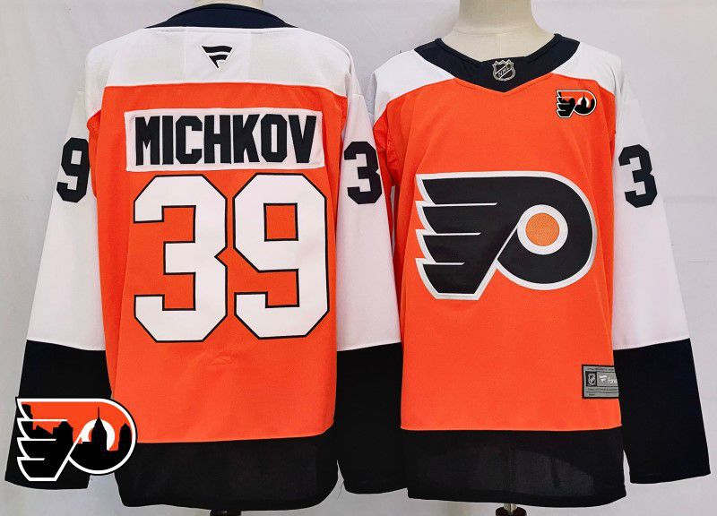Men Philadelphia Flyers #39 Michkov Orange Fanatics 2025 NHL Jersey style 4